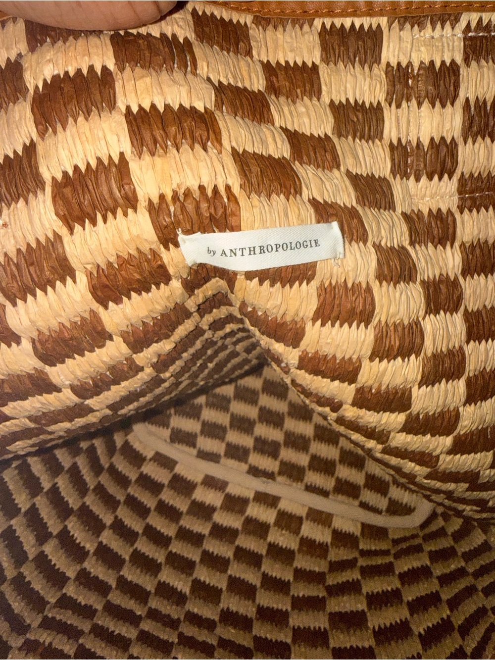 By Anthropologie Raffia Checkered Angular Tote Bag & Matching Pouch Set - Picture 4 of 4